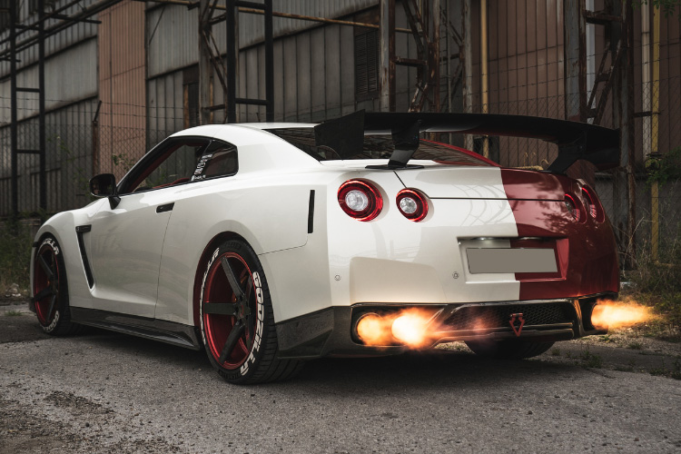 Nissan GTR With Flames Shooting From Exhaust